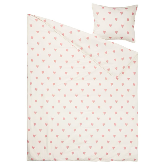 IKEA BARNDRÖM BARNDROM Duvet Cover & Pillowcase, Heart Pattern White/Pink, Twin - Picture 2 of 6